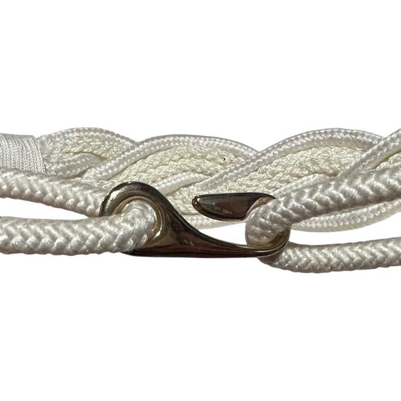 Nautical White Braided Rope Belt with Silver Hook Clasp - Casual Summer Style - Picture 5 of 9